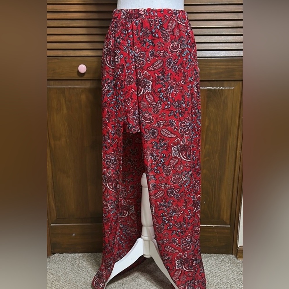 Speechless Red,White,Blue Paisley Maxi Split Skirt with Attached Shorts Size M